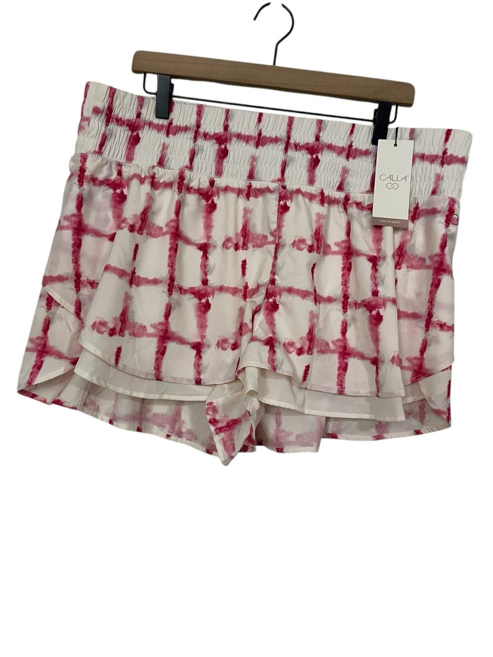 Calia Step Up High Rise Performance Short Watercolor Plaid Pink Size XXL